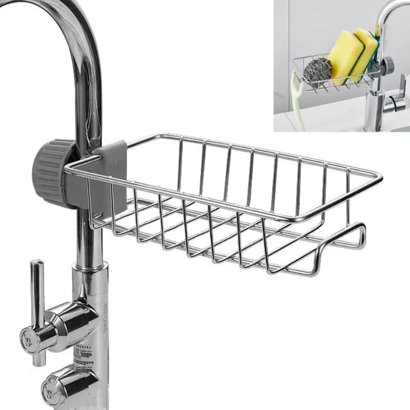 panier rangement mural argenté moderne grille métallique clips organisation accessoires cuisine