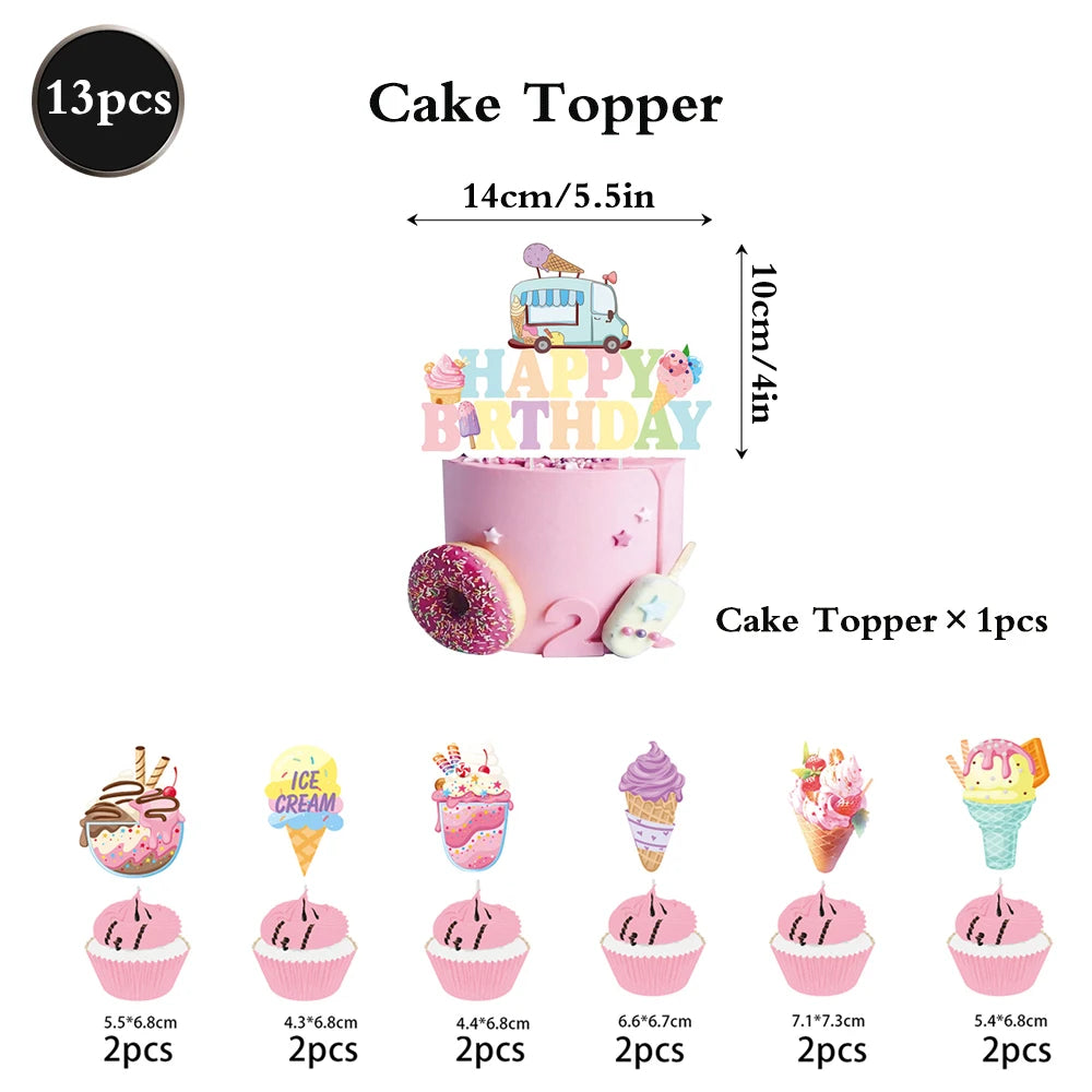 assiettes jetables serviettes gobelets nappe confettis glace vanille fraise anniversaire enfant été festive