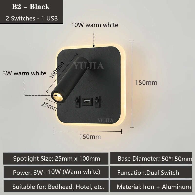 lampe murale multifonctionnelle moderne rechargeable usb noir blanc bronze laiton