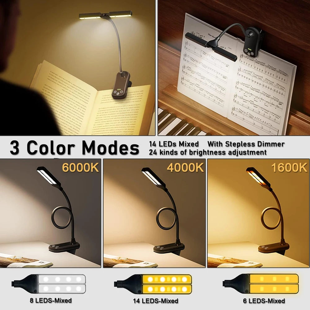 lampe lecture rechargeable 14 led pince usb couleurs intensités moderne minimaliste