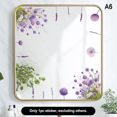 miroir adhésif moderne fleurs feuilles verte doré noir floral amovible chambre salle bain