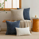 housse coussin carré bleu marine chenille polyester moderne zip blanc