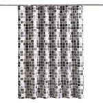 rideau douche moderne carreaux géométriques gris noir beige polyester opaque 12 crochets