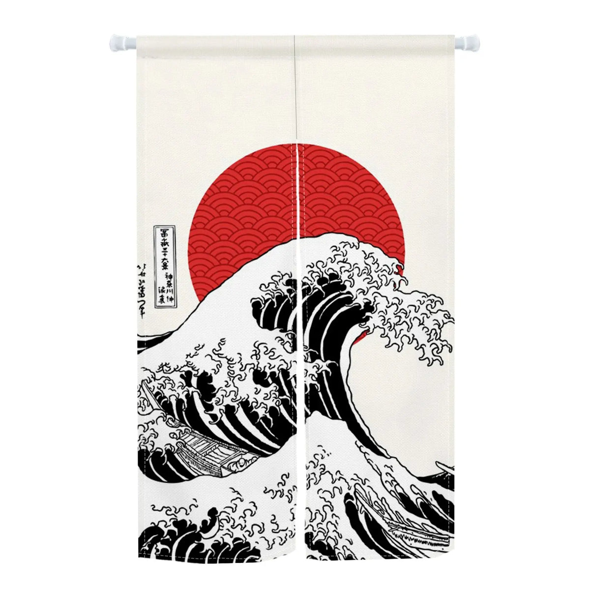 rideau porte art japonais fleurs cerisier ondulé opaque crochets moderne blanc rouge noir