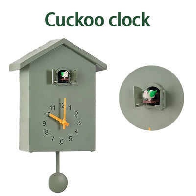 horloge murale coucou dessin animé balançoire moderne salon blanc bleu vert olive aspect mat