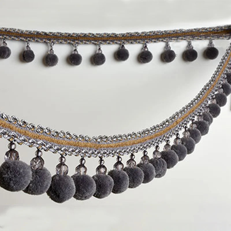 ruban décoratif boho chic or gris blanc rose bleu pompons franges ourlets coudre
