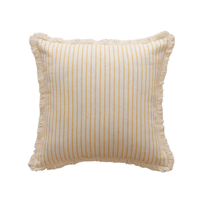 housse coussin rayures coton chanvre rustique beige rouge decoratif maison canape lit salon voiture