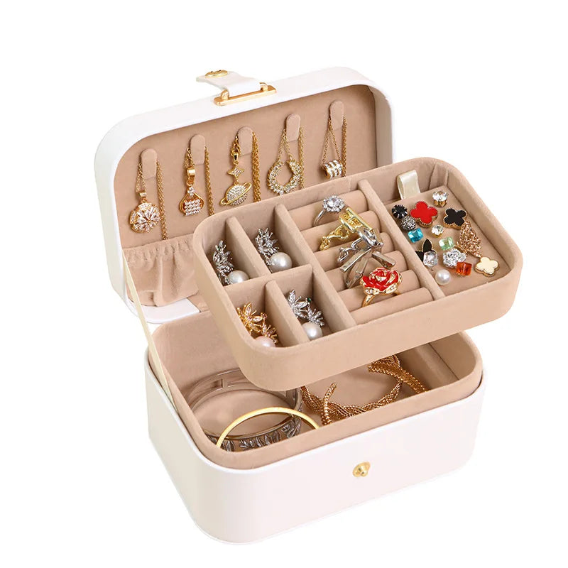 boîte rangement bijoux cuir pu blanc rose verte marron noire moderne boucles oreilles colliers