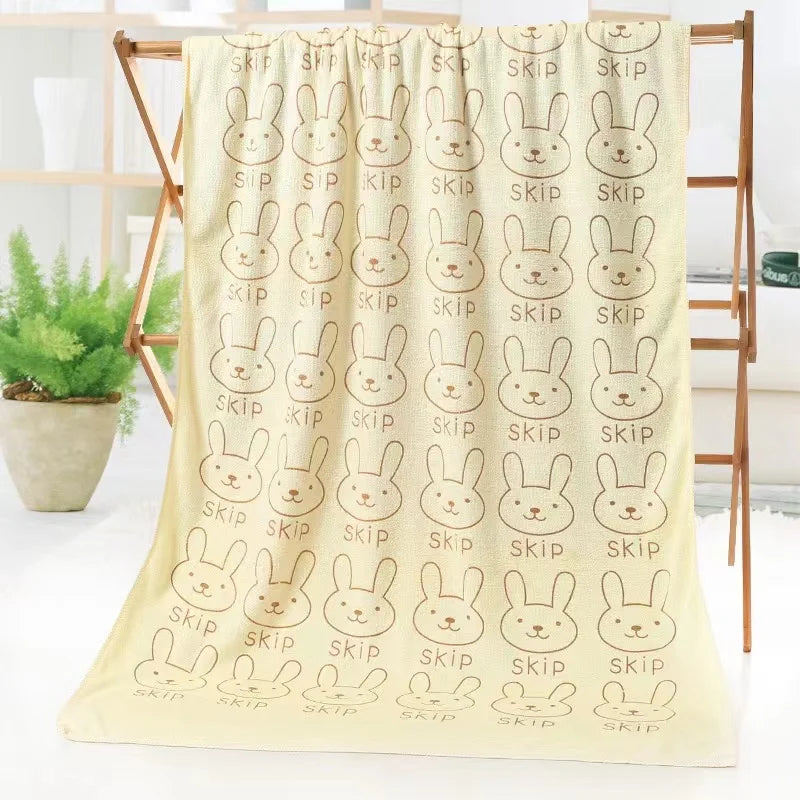 grande serviette bain microfibre enfant motif lapin doux absorbante séchage rapide coton