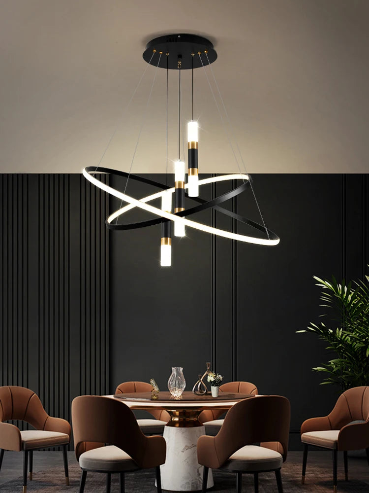 lampe suspendue moderne scandinave anneau métallique noir blanc doré salon chambre