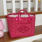 panier tissu carreaux rouge blanc vintage poignées détachables rangement multiple chambre enfant