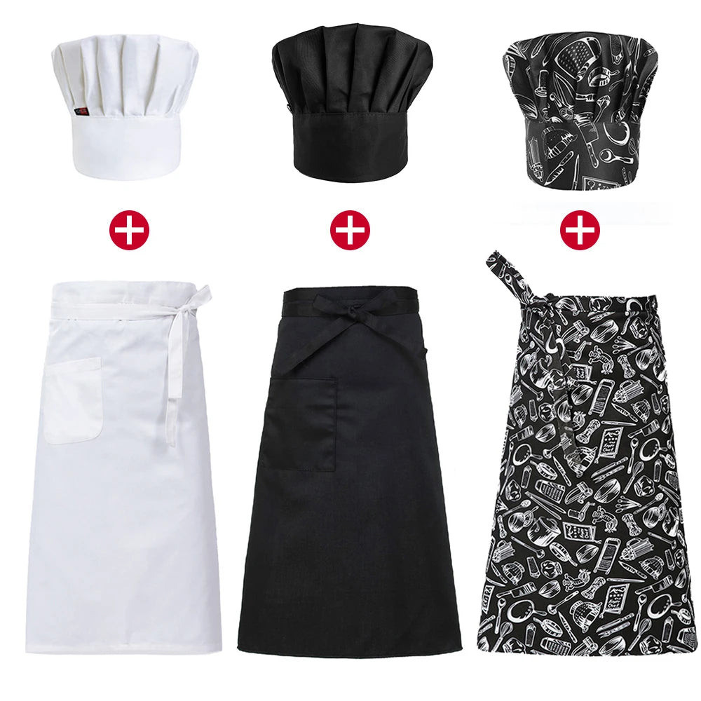 tablier cuisine chapeau chef noir rouge classique professionnel poche boucles noires adjustable serveur restaurant
