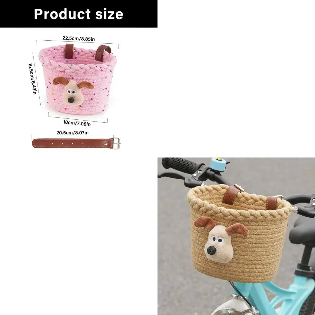 panier vélo enfant tissé beige rose points créatif clips chien