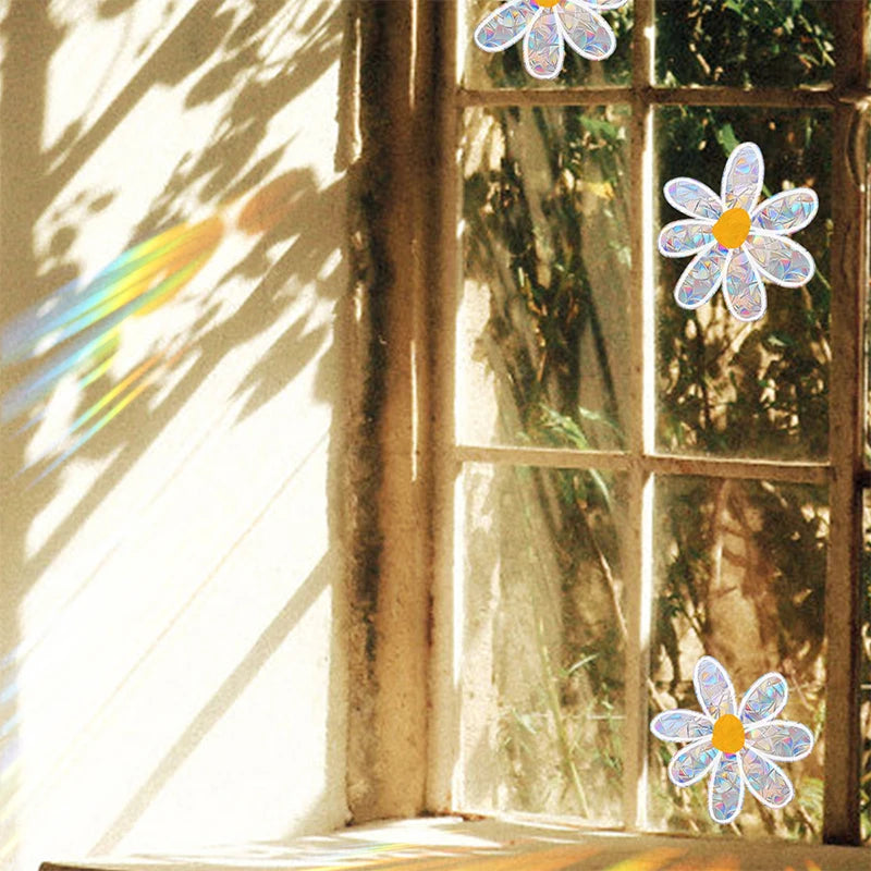 décoration fenêtre stickers fleurs pissenlit effet holographique adhésifs auto collants moderne nature lumière chambre