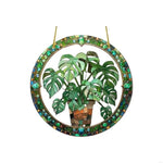 panneau suspendu multicolore acrylique mosaïque artisanal fleurs vases décoration extérieure fête ornement