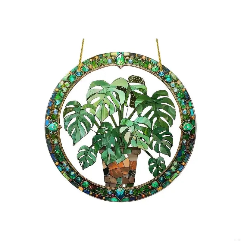 panneau suspendu multicolore acrylique mosaïque artisanal fleurs vases décoration extérieure fête ornement