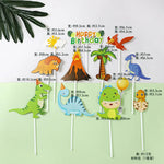 décoration gâteau enfant dinosaure cartoon palmiers ballons happy birthday motifs floraux tringle festif anniversaire
