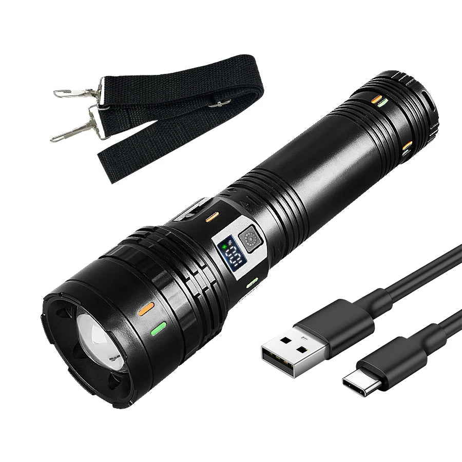 lampe torche led rechargeable puissante résistante autodéfense banque alimentation réglable distance