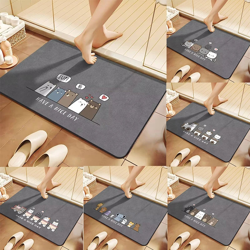 tapis sol antidérapant moderne chat mignon gris have nice day rapide séchage