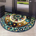 tapis d'entrée mosaïque fleurs géométriques antidérapant résistant noir bleu doré 40x60cm