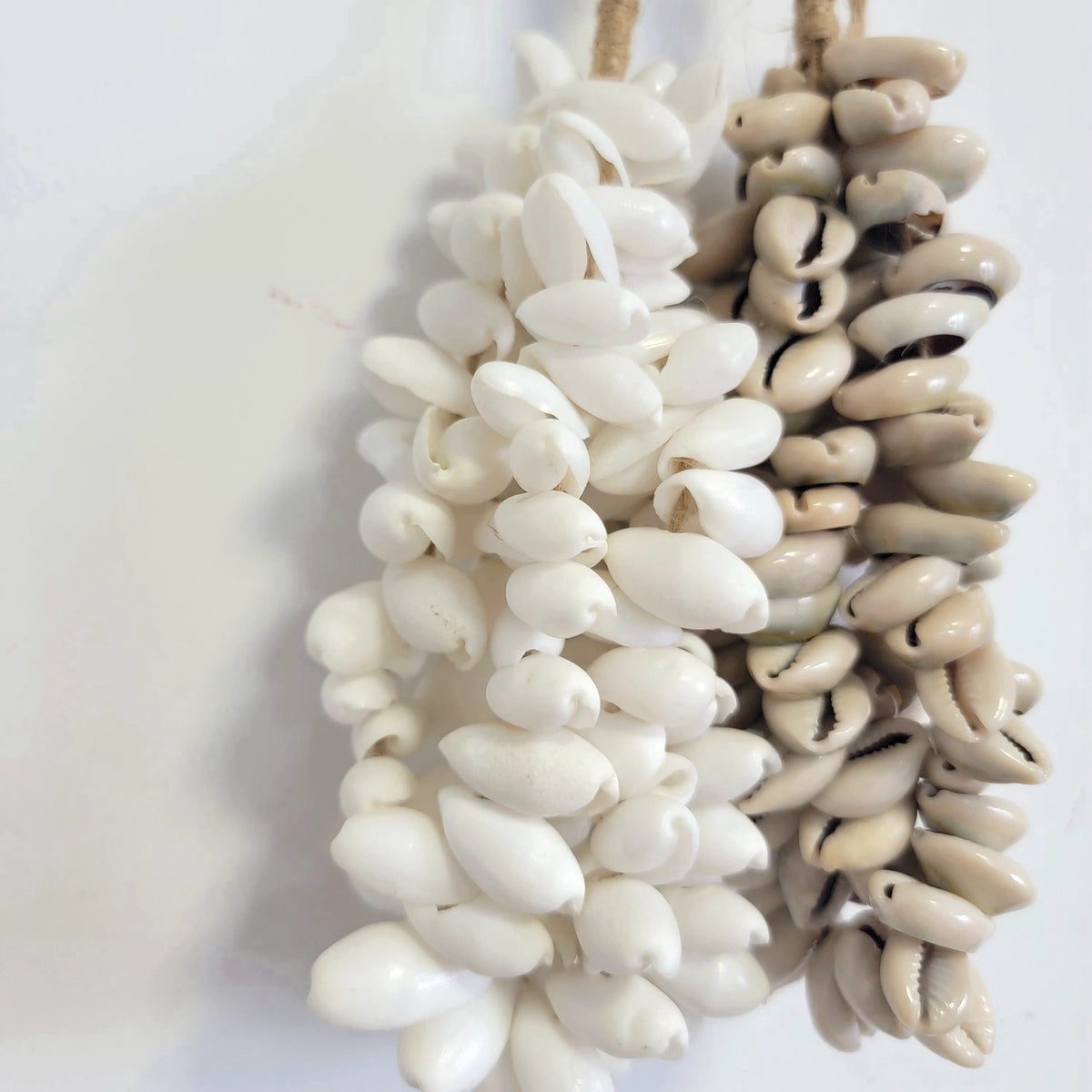coquillage naturelles blanc beige artisanal suspension corde nouée décoration maison lisse opaques