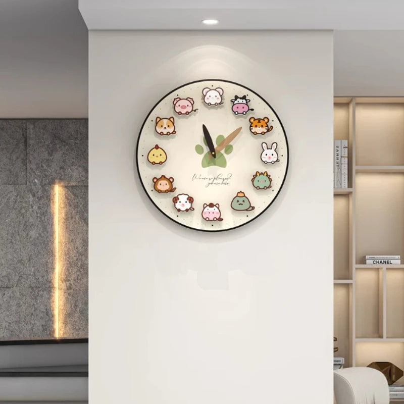 horloge murale moderne animaux mignons décoration salon beige aiguille acrylique unique