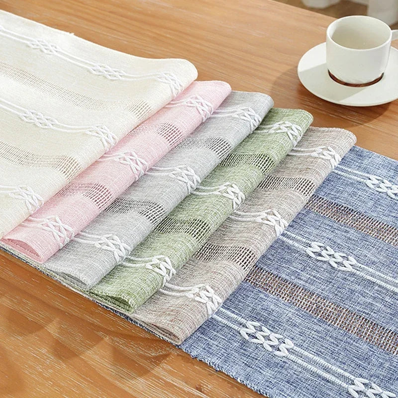 nappe décorative bohème géométrique franges semi transparente blanc rose vert gris bleu marine table