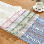 nappe décorative bohème géométrique franges semi transparente blanc rose vert gris bleu marine table