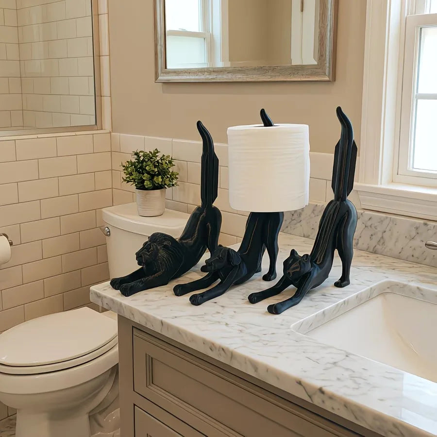 porte rouleaux papier toilette forme lion noir texturé moderne salle bain décoration animalière
