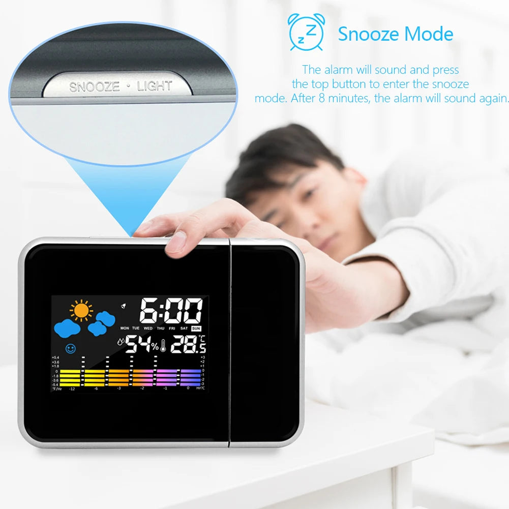 projecteur réveil numérique projection horloge température humidité météo moderne blanc noir lcd