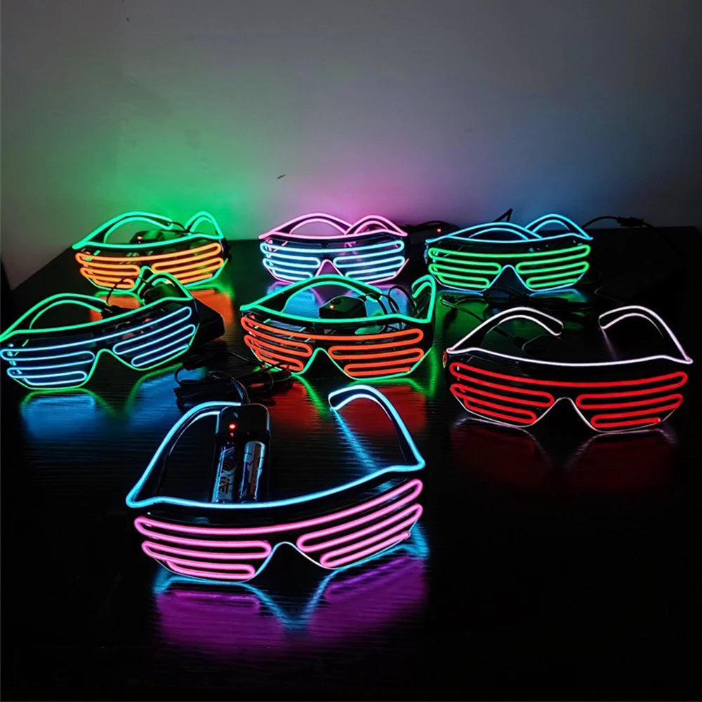 lunettes lumineuses led bleu rose lignes horizontales modernes élastiques événements halloween noël anniversaire