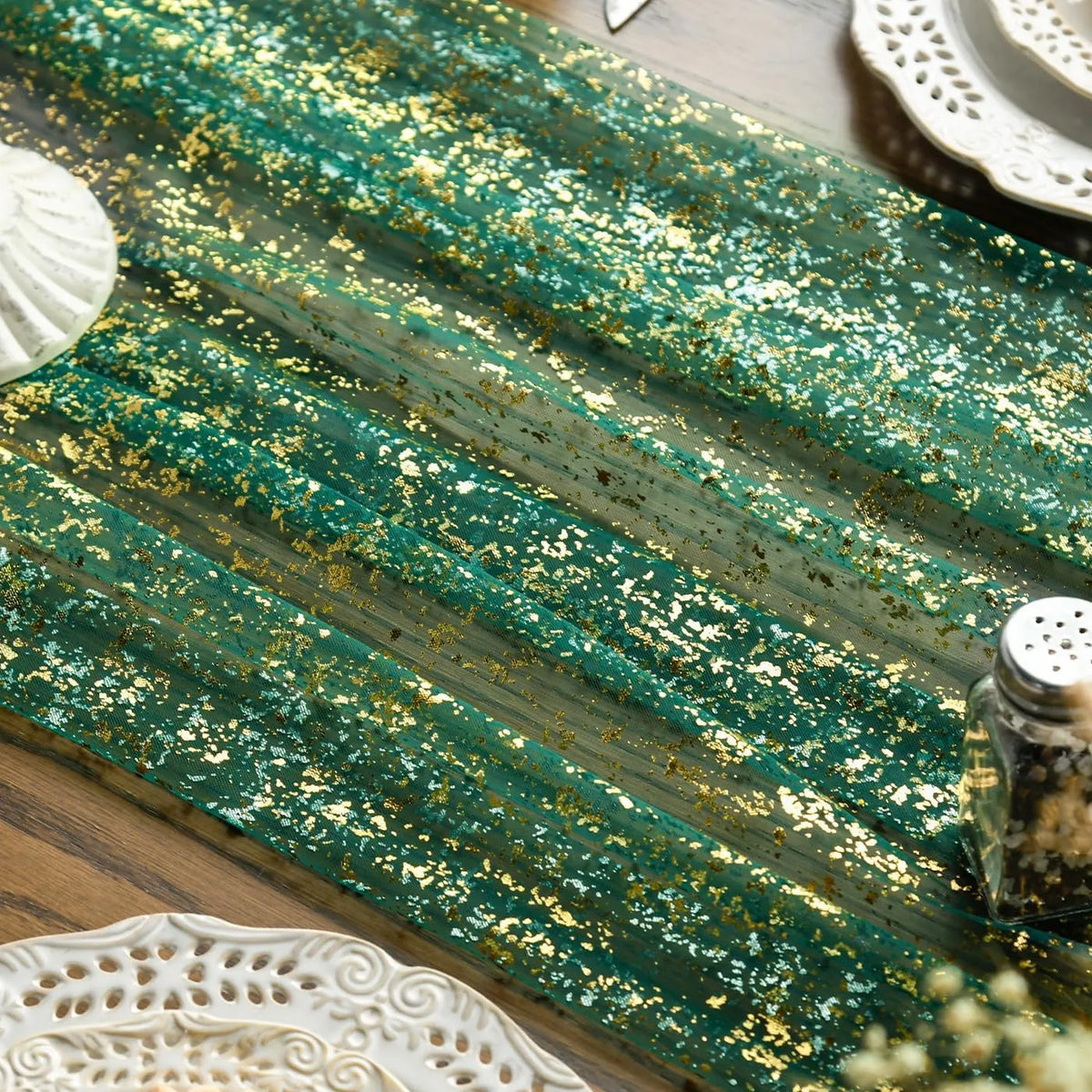 table table effet paillettes dorées transparente verte rouge bleu vert foncé or festive