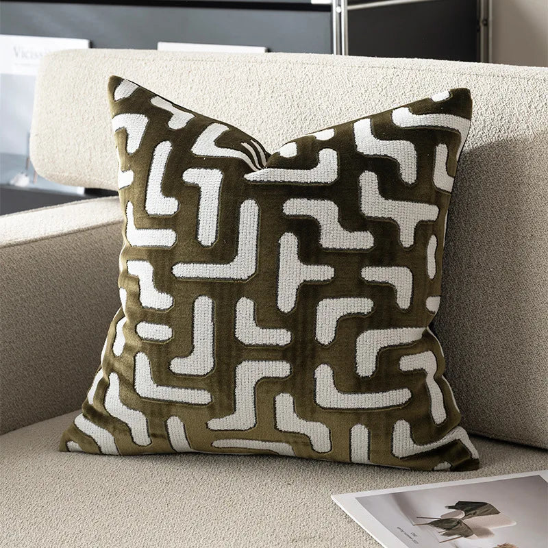 housse coussin géométrique polyester beige opacité contemporain carré 45x45 50x50 décoration lit salon voiture