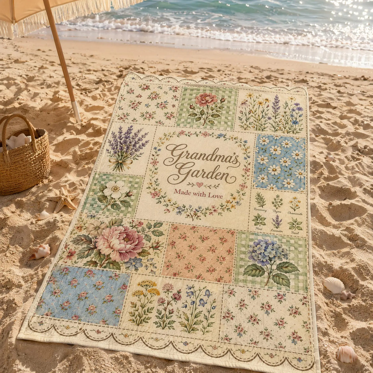 tapis patchwork floral vintage rose vert bleu bordure dentelée sec rapide machine simple