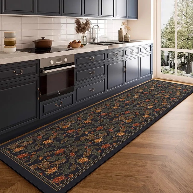 tapis cuisine long vintage motif floral fleurs intérieur maison sol anti dérapant