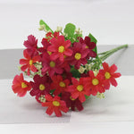bouquet artificiel violet blanc jaune rouge bleu fleurs soie feuilles vertes moderne décoration maison