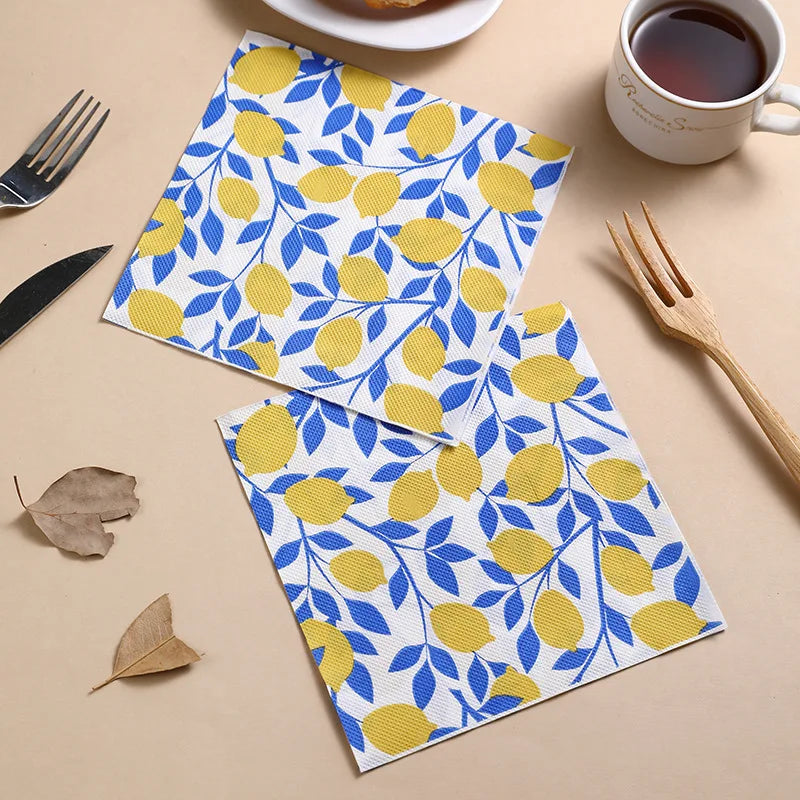 serviettes papier motif citron été blanc jaune bleu modernes 10 pièces 20 pièces