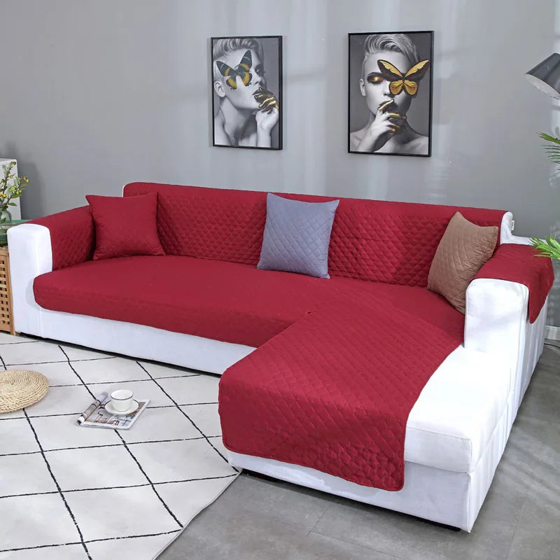housse canapé angle tissu quilté oreillers salon moderne gris