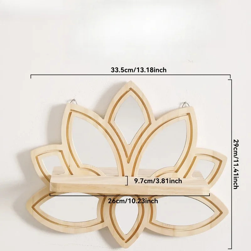 étagère miroir bois naturel clair forme géométrique moderne clips fixation plantes figurines chambre coucher