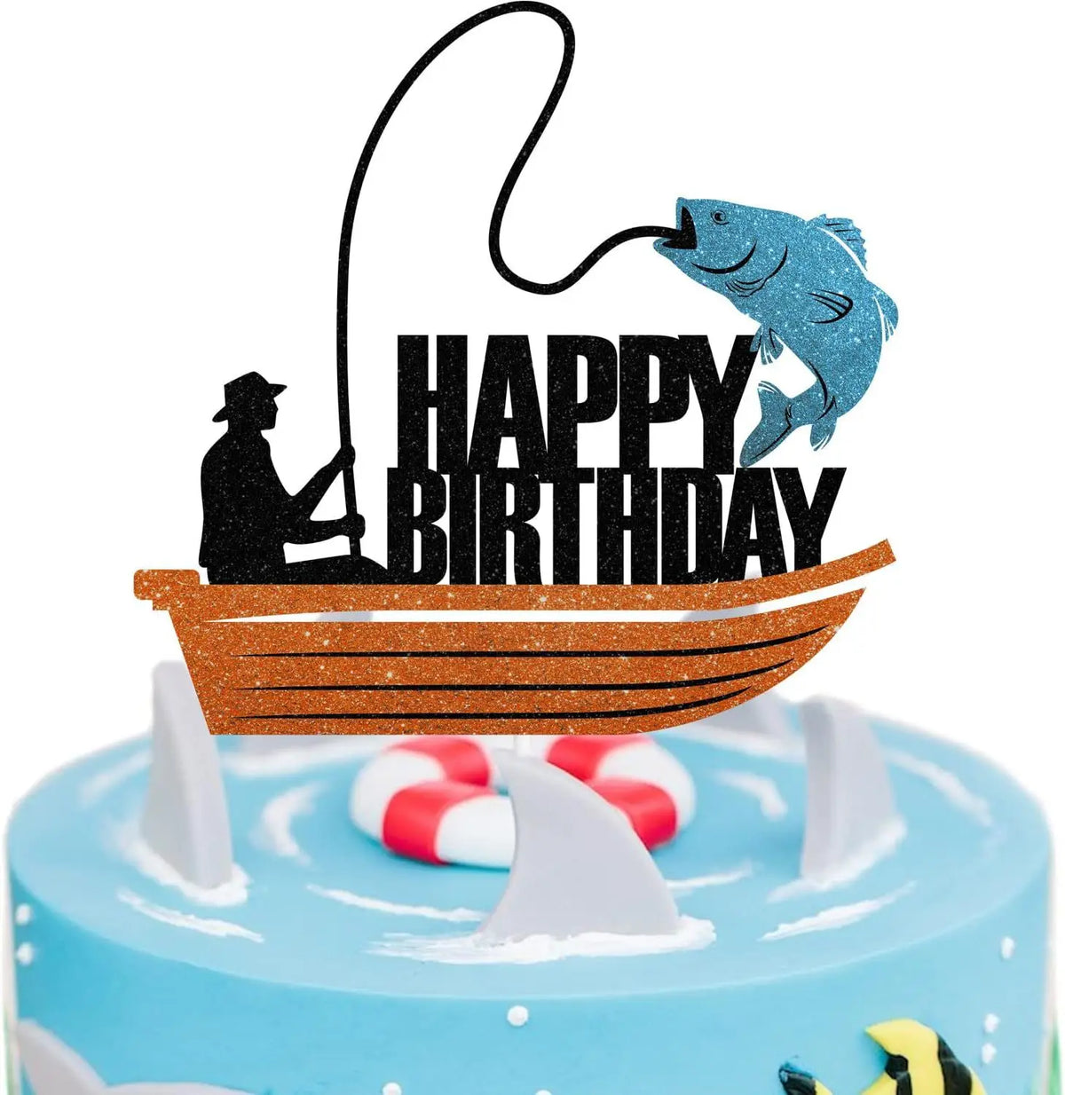 décoration gâteau pêche poissons bateau happy birthday anniversaire enfant festif carton motifs marins festive