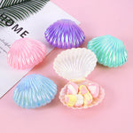boîtes dragées forme coquillage violet vert rose blanc rayures horizontales moderne festives anniversaire dragées