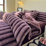 drap housse rayé violet oreillers lit 1.5m 1.8m quatre pièces microfibre