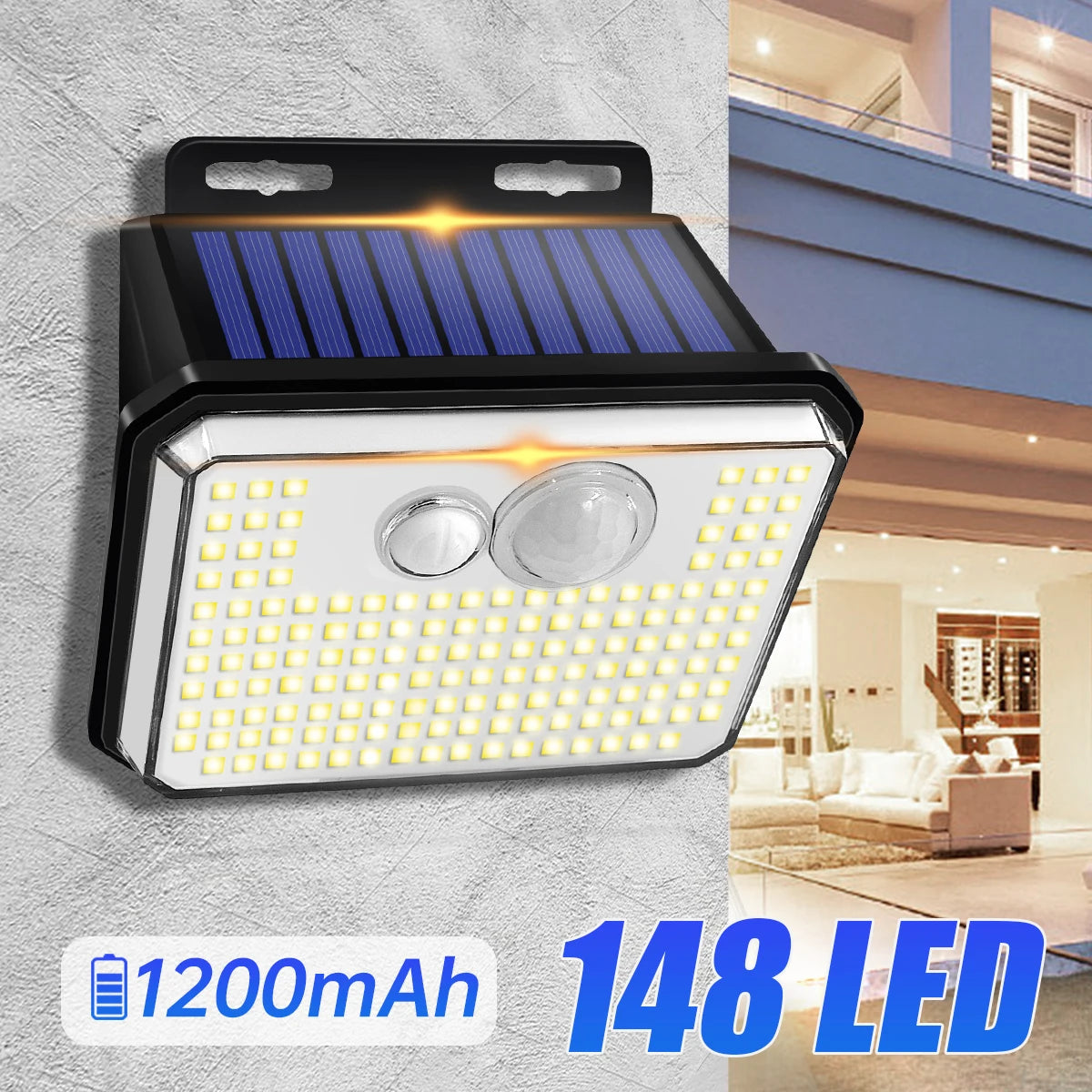 lampe solaire moderne noire bleue blanc capteur mouvement ip65 led trois modes sécurité extérieure