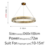 suspension lumineuse moderne or transparent cristaux led télécommande élégante salon chambre