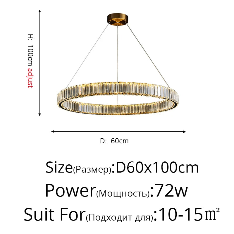 suspension lumineuse moderne or transparent cristaux led télécommande élégante salon chambre