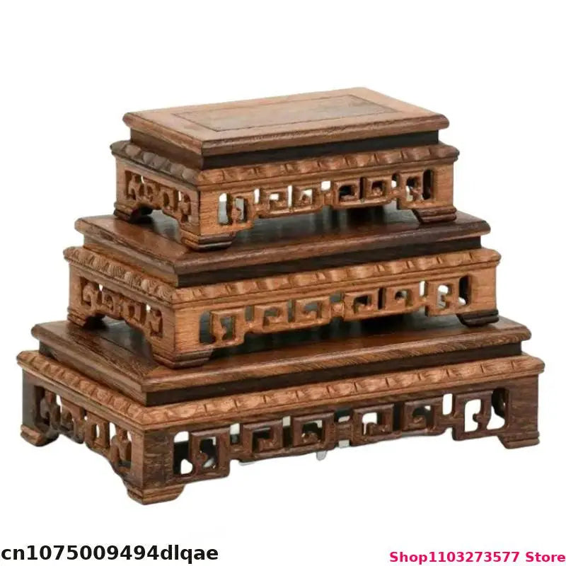 support bois sculpté artisanal miniature base sculpture vase plantes traditionnel chinois trépied