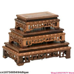 support bois sculpté artisanal miniature base sculpture vase plantes traditionnel chinois trépied