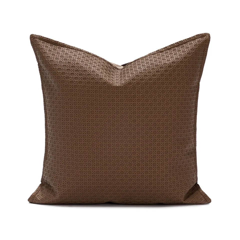 taies d'oreillers brodées contemporain 45x45cm marron clair motifs géométriques