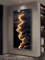 tableau moderne vague lumineuse cadre mural éclairage led noir bleu doré fixé mur appliques