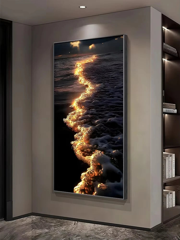tableau moderne vague lumineuse cadre mural éclairage led noir bleu doré fixé mur appliques